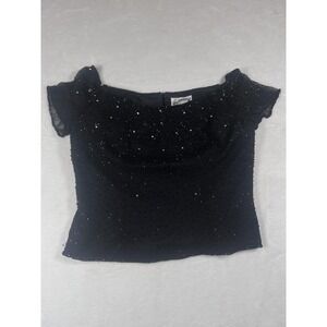 Jovani Blouse Womens 10 Black Beaded Sequin Silk Off Shoulder Evening Party Top